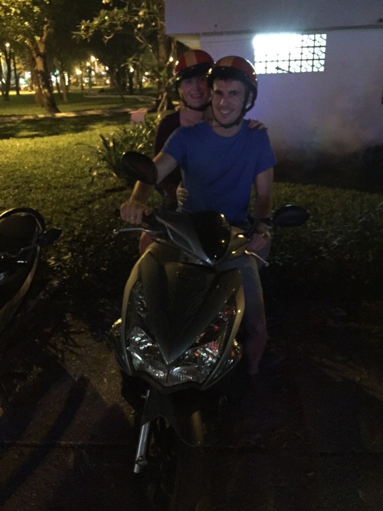 Lauren Higgins and Rhys Sain on the Back of the Bike Street Eats tour, Ho Chi Minh City, Saigon, Vietnam