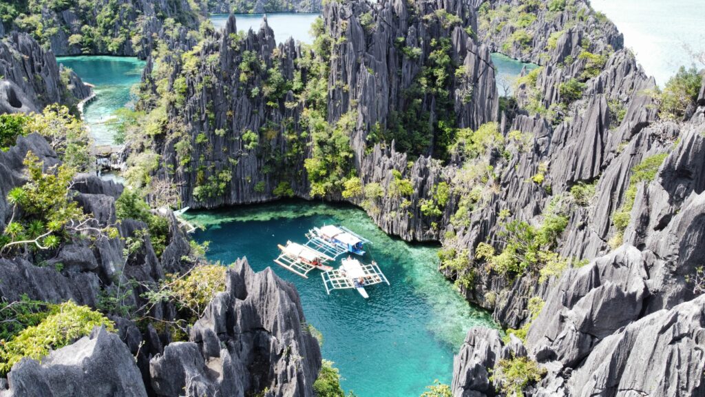Aerial view of the Twin Lagoons in Coron