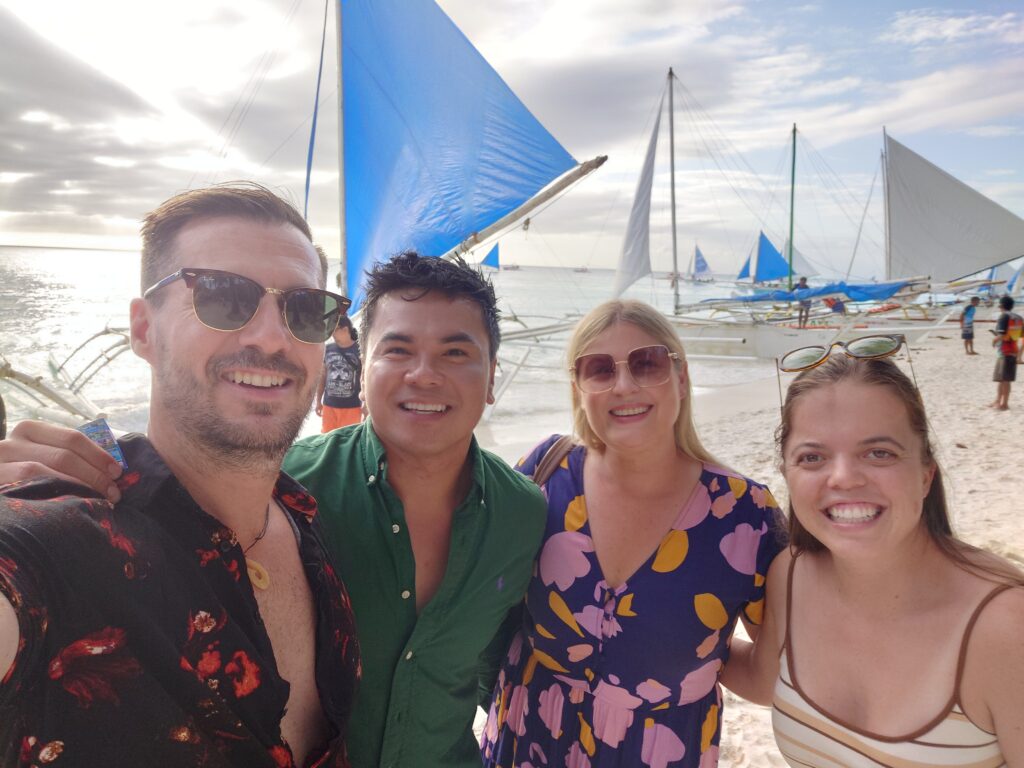 Rhys Sain, Lauren Higgins, Taylor Shepherd, Jerico Reyes during our sunset sailing trip Boracay, Philippines