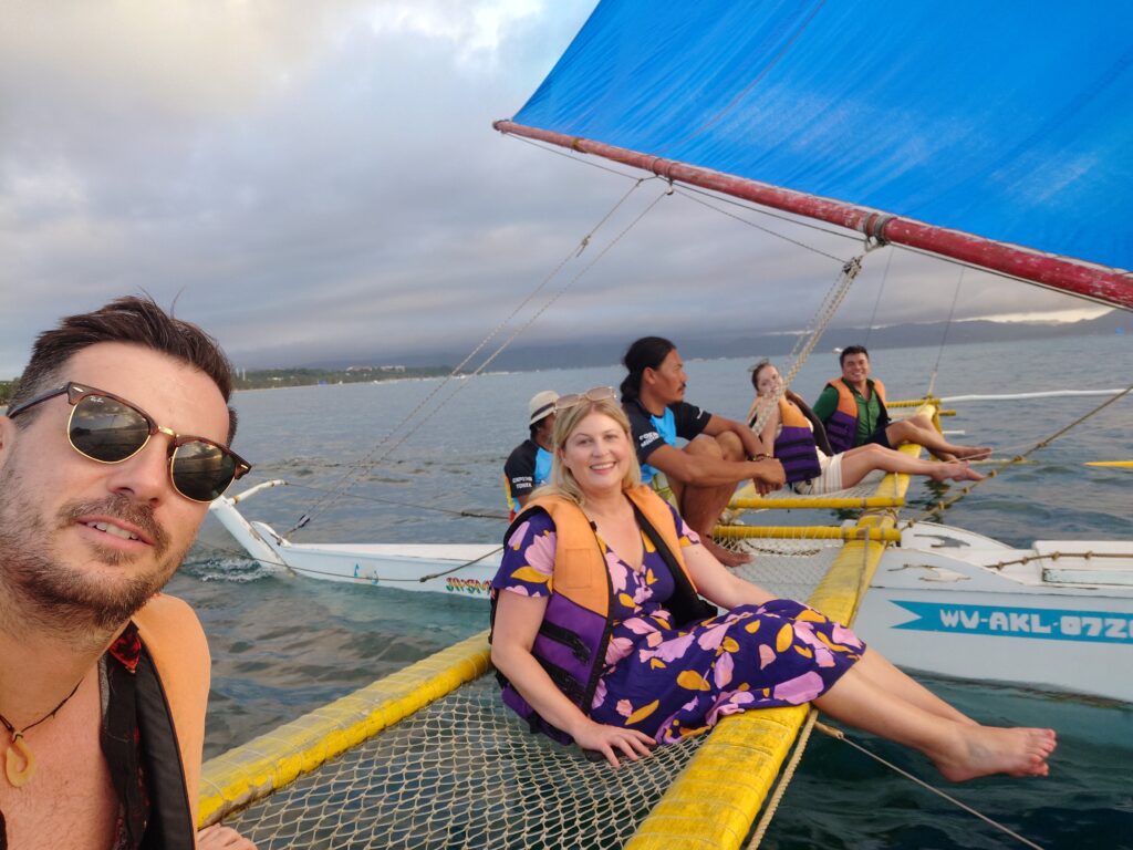 Rhys Sain, Lauren Higgins, Taylor Shepherd, Jerico Reyes during our sunset sailing trip  Boracay, Philippines