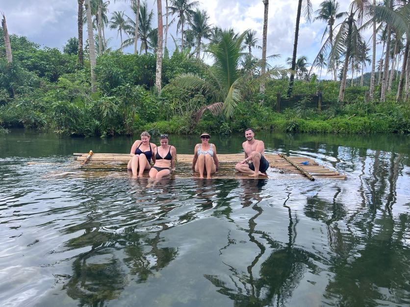 Rhys Sain, Rhiana Ravindran, Taylor Shepherd and Lauren Higgins on the Maasin Enchanted River, Siargao, Philippines