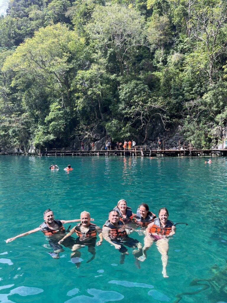 Rhys Sain, Taylor Shepherd, Lauren Higgins, Rhiana Ravandran, Jerico Reyes and wendell Clavin at Kayangang Lake, Coron, Philippines