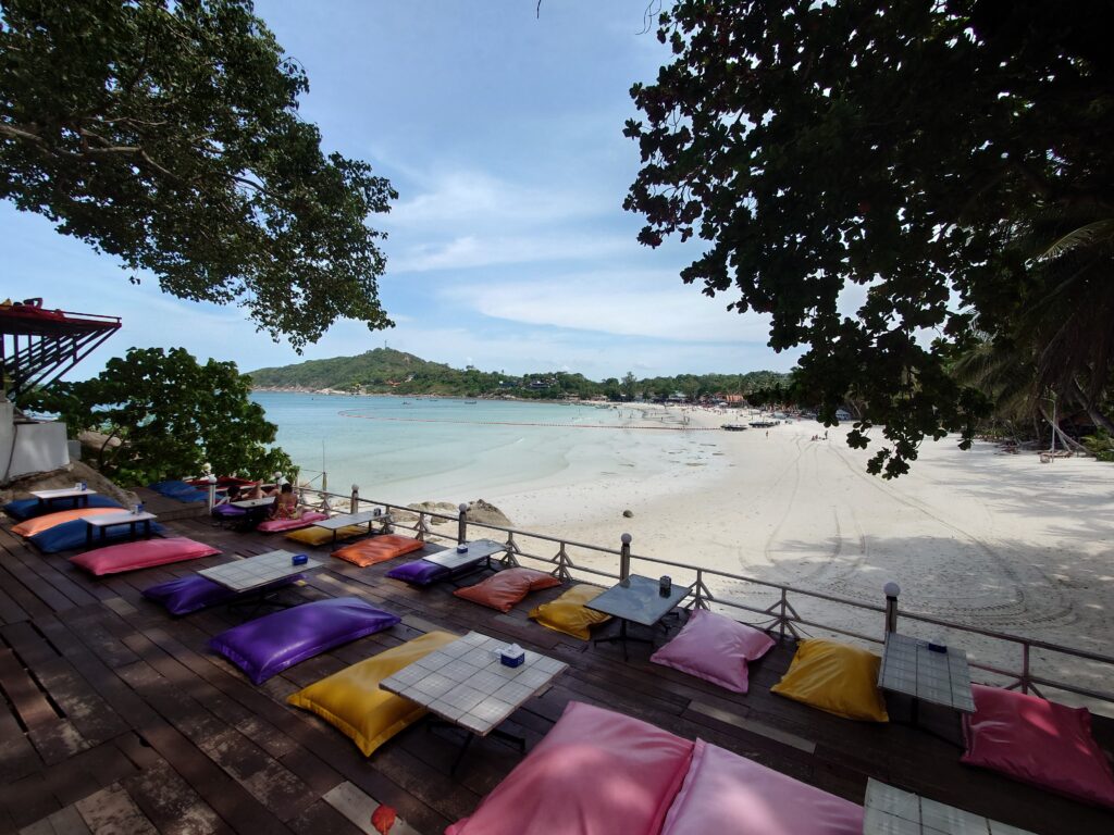 View out over Haad Rin Beach from So Good Hostel, Haad Rin, Ko Phangan, Thailand