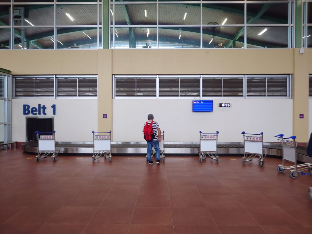 Luggage trollies at the baggage conveyor belt at Bohol–Panglao International Airport