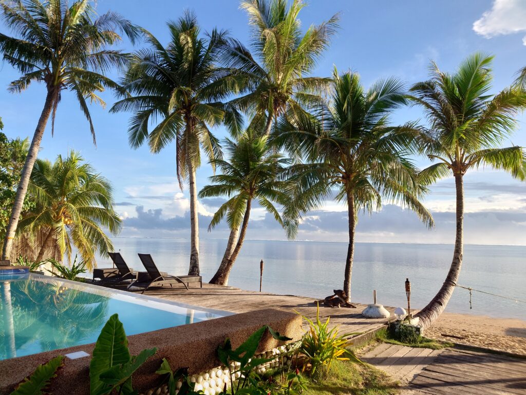 Pool and beach views at Romantic Beach Villas in General Luna, Siargao, Philippines