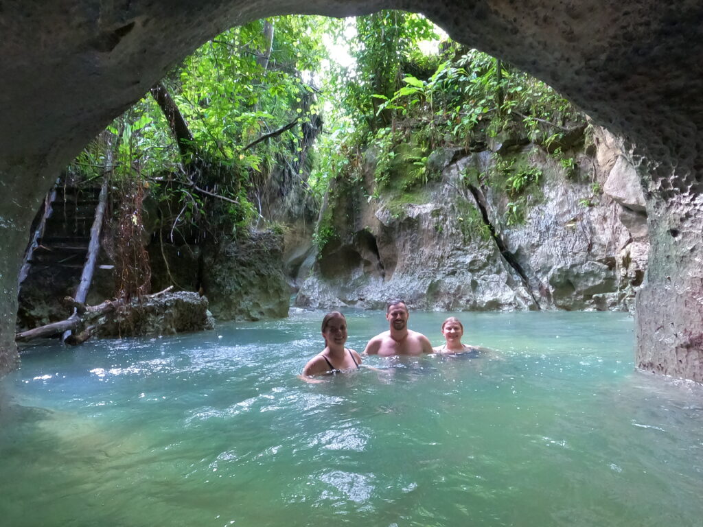 Taylor Shepherd, Rhys Sain and Lauren Higgins in Tayangban Cave Pool Pilar, Surigao del Norte, Philippines